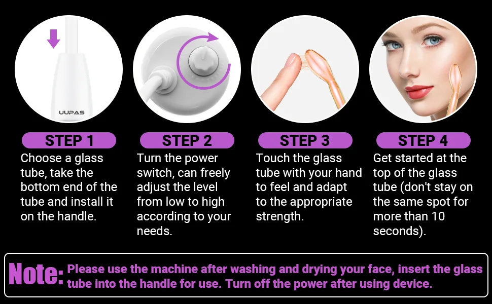 High Frequency Facial Wand - UUPAS Portable High Frequency Facial Machine with 6 Pcs Different Tubes(Orange & Purple) - product information 14