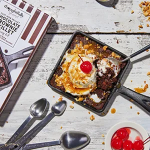 Thoughtfully Gourmet, Cookie Skillet Baking Kit, Made with Nestle Chocolate Chips, Gift Set Includes Single Serve Chocolate Chip Cookie Mix and Reusable Small Cast Iron Skillet - brownie skillet