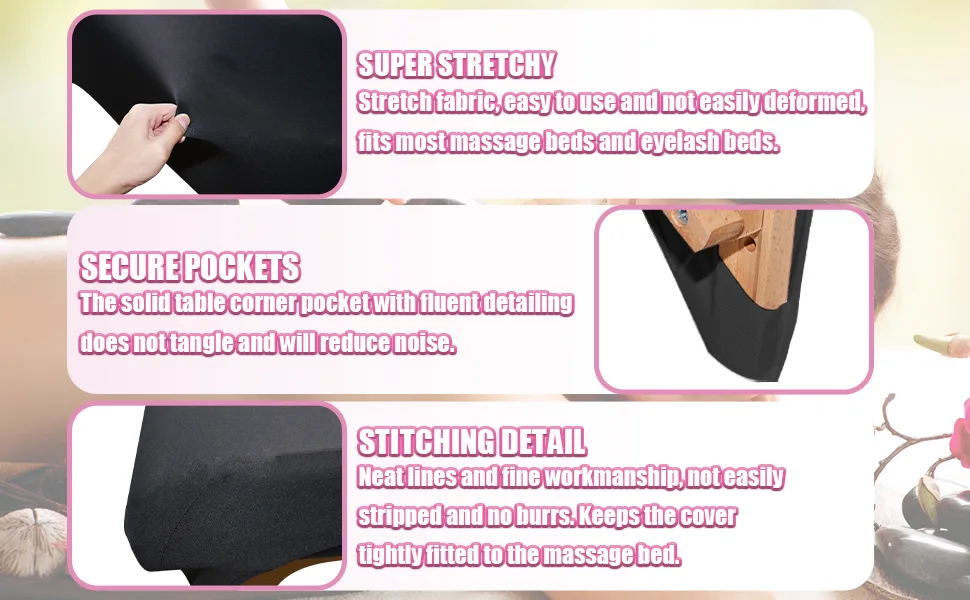 Stretchy Lash Bed Cover for Lash Extension Bed, Protective Spa Treatment Sheet Set for Lash Bed Topper or Massage Bed (Black) - lash bed cover