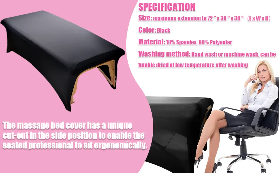 Stretchy Lash Bed Cover for Lash Extension Bed, Protective Spa Treatment Sheet Set for Lash Bed Topper or Massage Bed (Black) - massage table cover