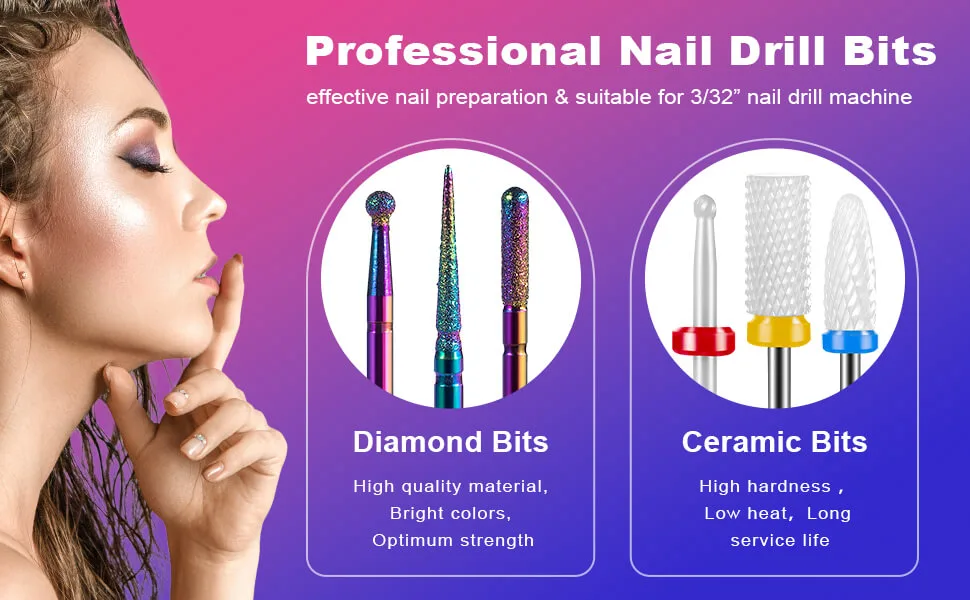 20Pcs Nail Drill Bits, Bovkeoy 3/32 Inch Drill Bits for Nail Drill E-File, Professional Diamond Carbide Nail Drill Bits Set and Ceramic Nail Drill Bits Set for Acrylic Gel Nails, Home Salon 20 PCS Nail Drill Bits - drill bits for nails