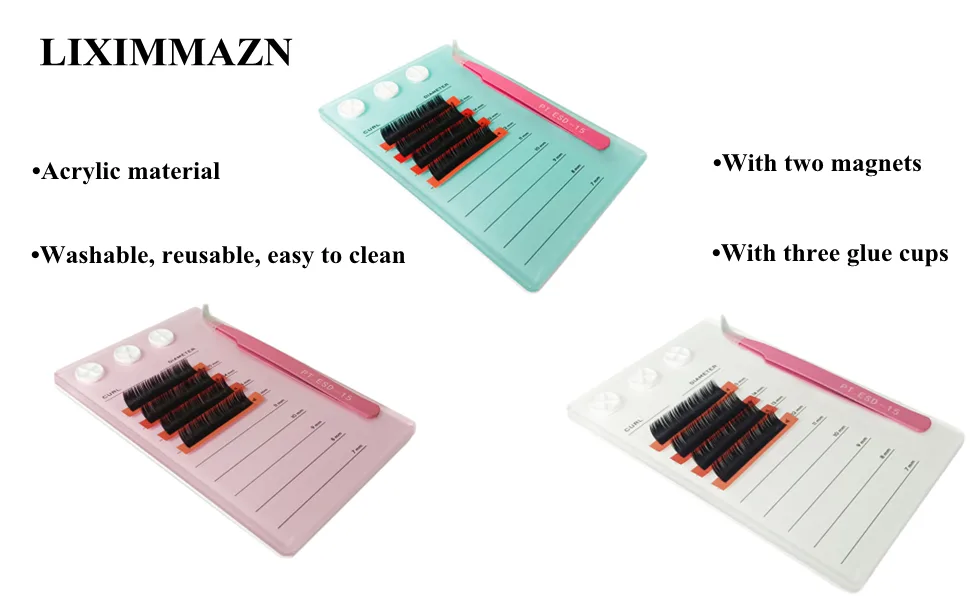 Acrylic Eyelash Extension Eye Lash Pallet Tool, Grafting False Eyelash Organizer Extension Pad Lash Tray Gasket Adhesive Glue Holder (Pink with Scale) - Acrylic Eyelash Extension Eye Lash Pallet with Scale