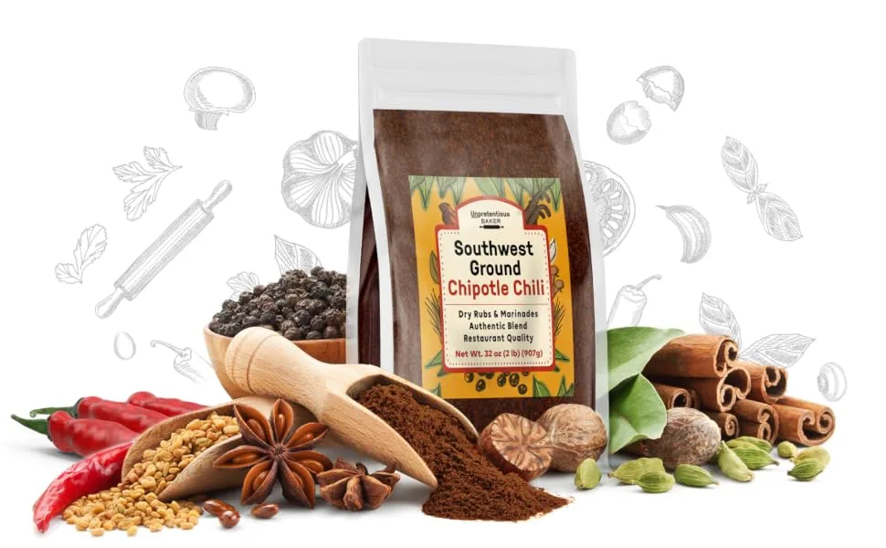Southwest Ground Chipotle Chili (2 lb) By Unpretentious Baker, Tex-Mex Blend, Use for Dry Rubs & Marinades, Rich Full Flavor 2 Pound - product information 2