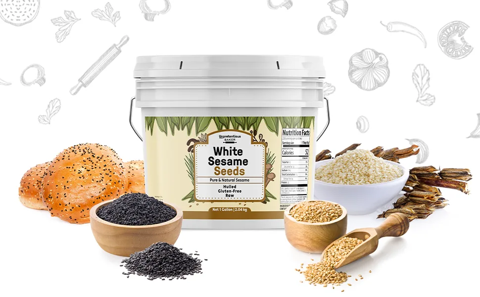 White Sesame Seeds by Unpretentious Baker, 1 Gallon, Hulled, Natural, Mild Nutty Flavor - product information 2