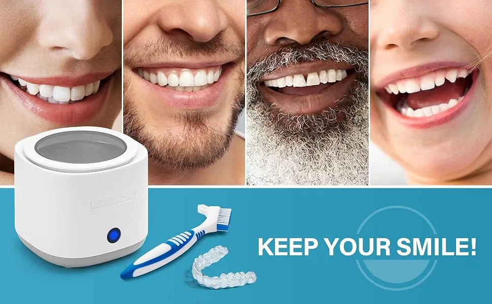 Anbbas Denture Bath Cleaning Machine with Basket,Mini Brush,Ultrasonic Retainers Cleaner,180ML SUS304 Tank,Noise Reduction - Keep Your Smile!