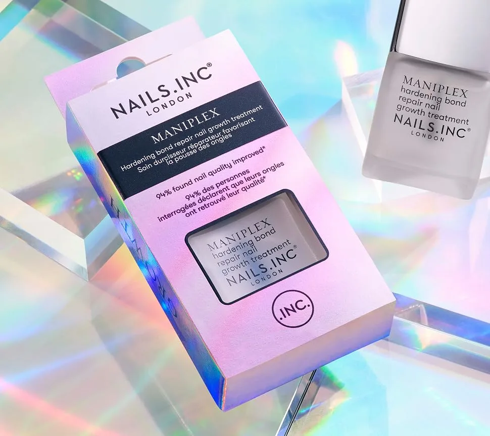 Nails.INC Maniplex Treatment - boxed nail treatment and unboxed nail treatment against a glassy background