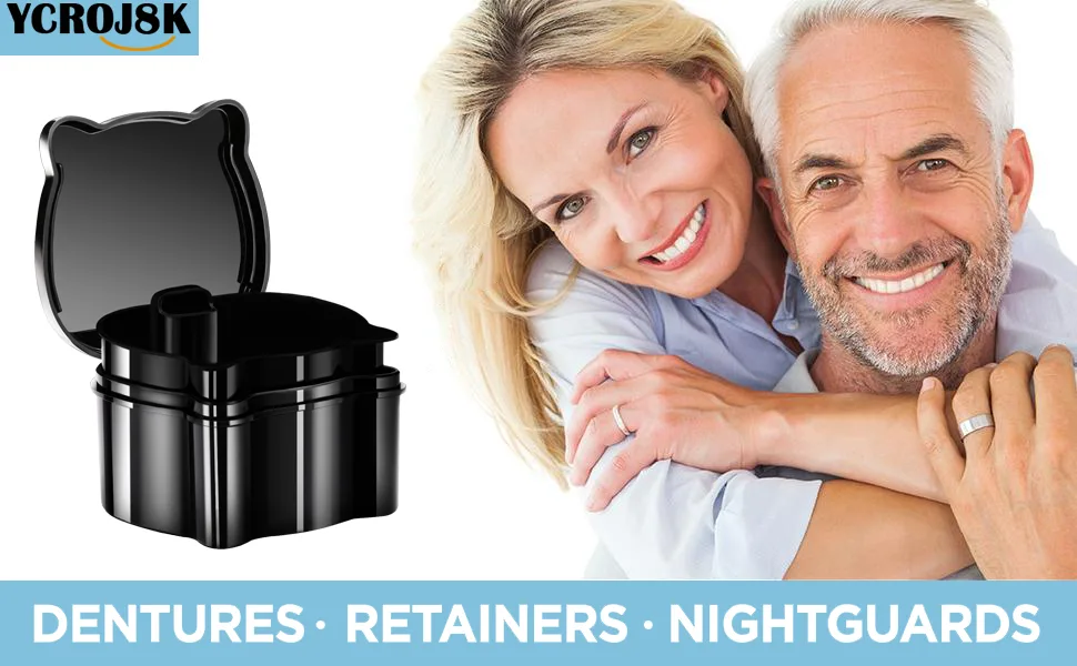 Denture Case, Denture Cup With Strainer For Dentures, Retainers, Night Guard & Mouth Guard, Retainer Case, Portable Denture Bath For Traveling & Daily Cleaning(BLACK) - denture bath