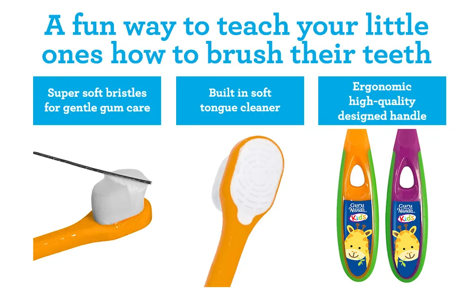 GuruNanda Toddler Toothbrush, Extra Soft Bristle Kids Toothbrush for Gentle Gum Care, Ages 2+, 2 Pack, Multi-Color - key points