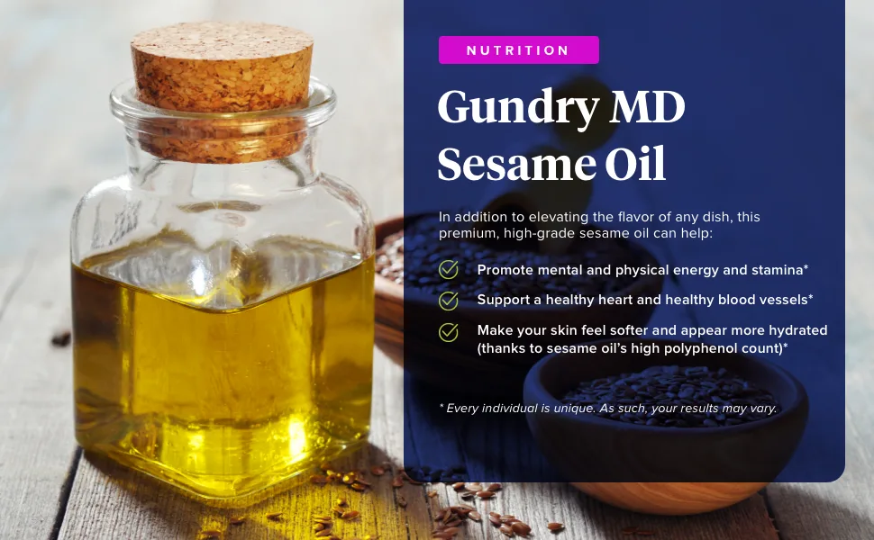 Gundry MD Cold Pressed Antioxidant, Polyphenol, Vitamin Rich Sesame Oil - gundry md sesame oil