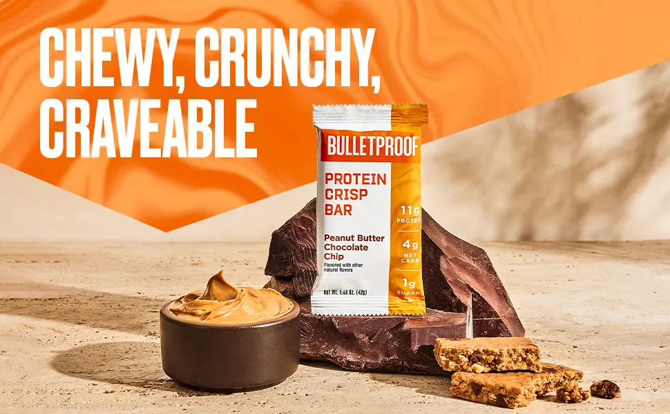 Bulletproof Protein Crisp Bars, Peanut Butter Chocolate Chip, 12 Pack, High Protein, Low Sugar - Chewy, crunchy, craveable