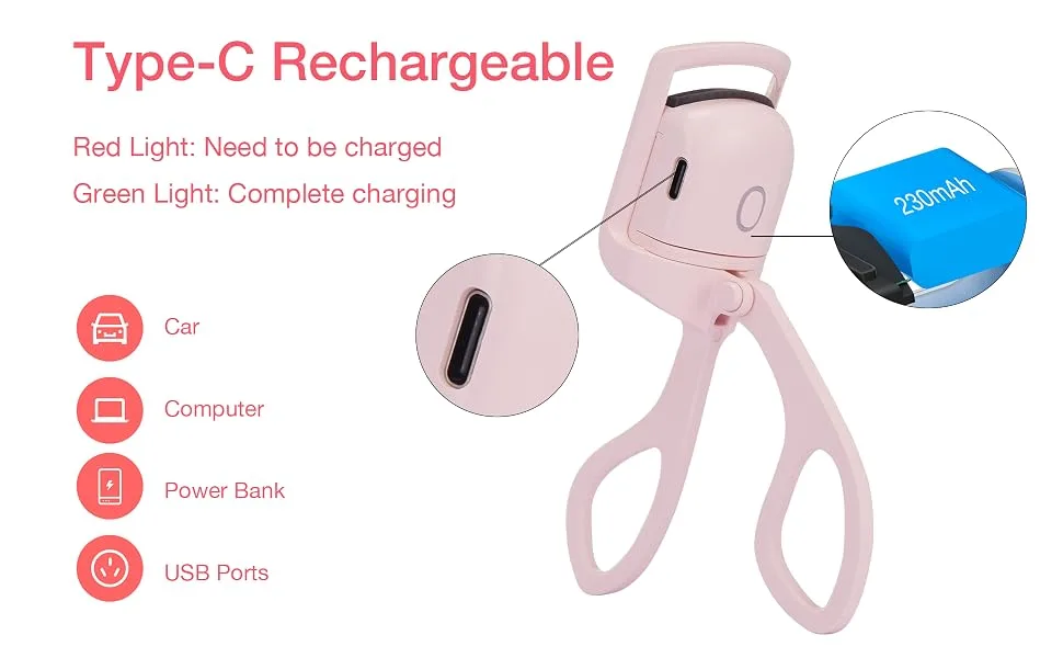 Heated Eyelash Curler, Electric Eyelash Curlers, USB Rechargeable Eye Lash Curler with Comb, 2 Heating Modes Quick Natural Curling Eye Lashes for Long Lasting - heated eyelash curlers