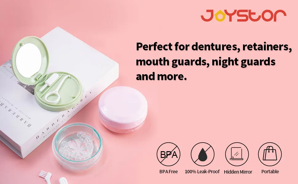 Denture Cup Retainer Case, Leak-proof Denture Case Bath Soaking Container, Retainer Aligner Mouth Guard Night Guard Cleaner Case with Strainer Basket for Traveling, for Women & Men (Black) - denture cup case