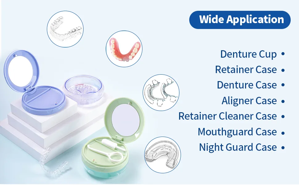 Denture Cup Retainer Case, Leak-proof Denture Case Bath Soaking Container, Retainer Aligner Mouth Guard Night Guard Cleaner Case with Strainer Basket for Traveling, for Women & Men (Black) - retainer case Aligner case