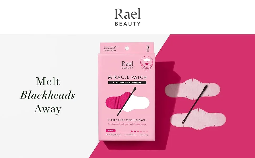 Rael Blackhead Remover, Miracle Patch Melting Pack - Nose Strips for Blackheads, Pore Melting and Soothing Sheets, 3 Step Kit, Sebum Removing Cotton Swabs, Dermatologist Tested (2 Pack) - Pore Melting Pack Header