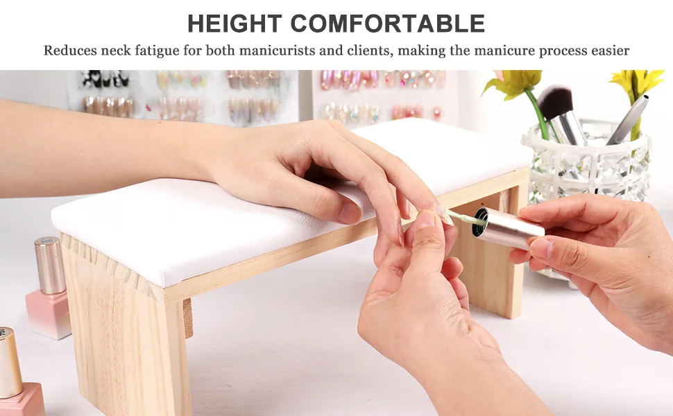 yisinuoo Arm Rest for Nails, Professional Microfiber Leather Nail Arm Rest Cushion, Non-Slip Solid Wood Manicure Hand Rest Nail Pillow for Nails Tech (White) - leather nail pillow