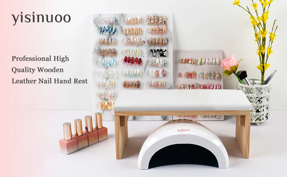 yisinuoo Arm Rest for Nails, Professional Microfiber Leather Nail Arm Rest Cushion, Non-Slip Solid Wood Manicure Hand Rest Nail Pillow for Nails Tech (White) - nail rest