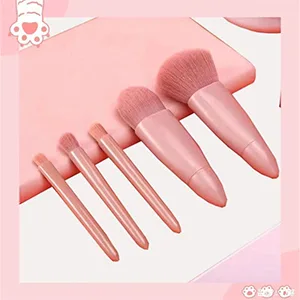 Golbylicc Travel Size Makeup Brushes Set Mini Makeup Brushes, Small Complete Function Cosmetic Brushes Kit with Case and Mirror Perfect for On The Go, 5PC (Mini Pink) Mini, Pink - Complete Functions