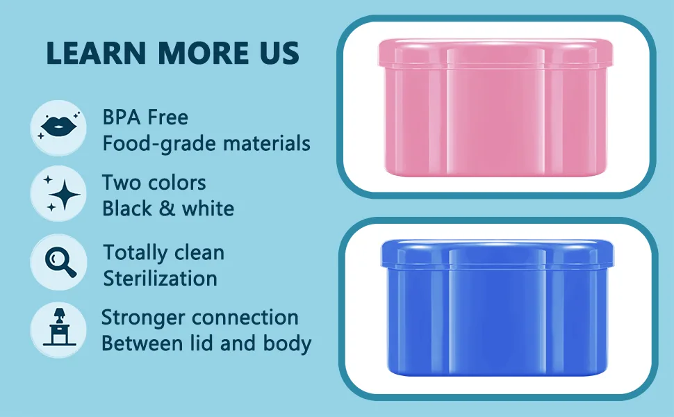 Denture Case, Denture Cup With Strainer For Dentures, Retainers, Night Guard & Mouth Guard, Retainer Case, Portable Denture Bath For Traveling & Daily Cleaning (Blue) - denture bath