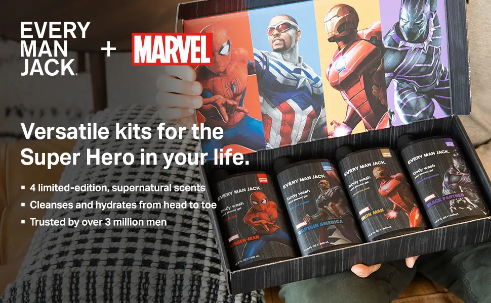 Every Man Jack Black Panther Body Set - Perfect for Every Guy & Marvel-Lover - Bath and Body Marvel Gift Set with Clean Ingredients & Incredible Scents - Includes Body Wash, Shampoo & Deodorant 2-Pack - image