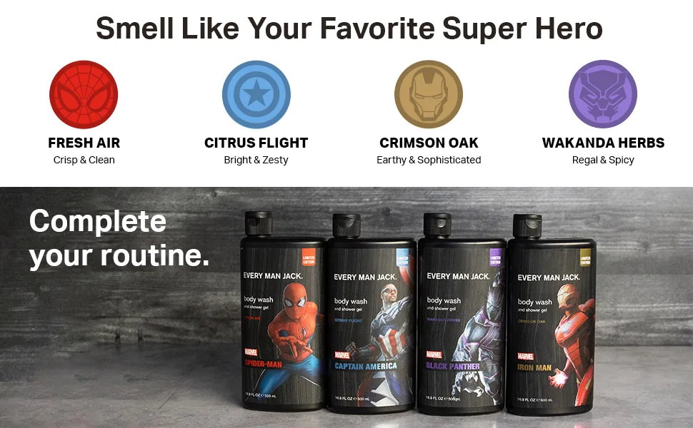Every Man Jack Black Panther Body Set - Perfect for Every Guy & Marvel-Lover - Bath and Body Marvel Gift Set with Clean Ingredients & Incredible Scents - Includes Body Wash, Shampoo & Deodorant 2-Pack - image