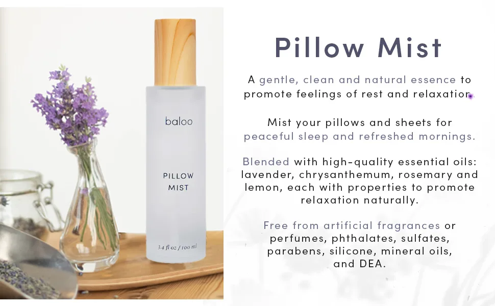 Baloo Lavender, Chamomile + Lemon Linen Spray & Pillow Mist - Relaxing Lavender Spray for Sleep* - Natural Linen Spray for Bedding, 100 ml - Pillow Mist