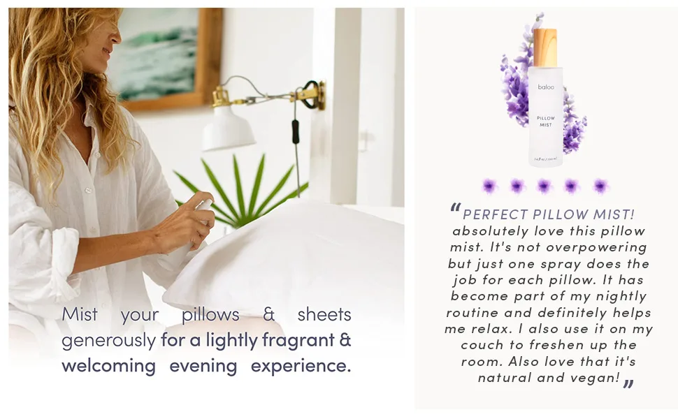Baloo Lavender, Chamomile + Lemon Linen Spray & Pillow Mist - Relaxing Lavender Spray for Sleep* - Natural Linen Spray for Bedding, 100 ml - Pillow Mist