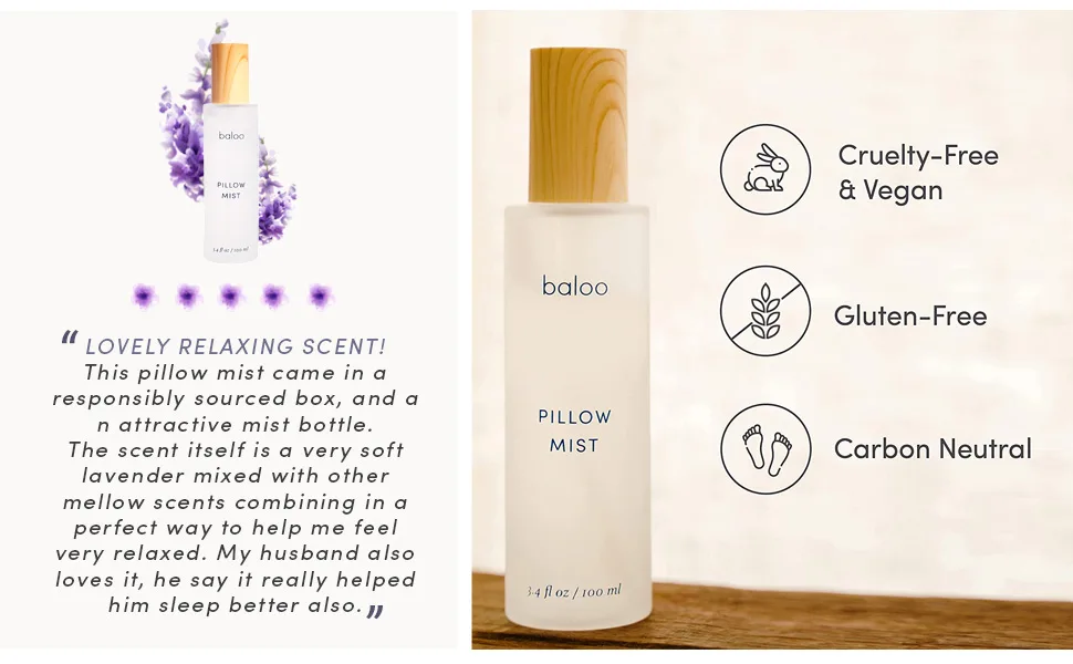 Baloo Lavender, Chamomile + Lemon Linen Spray & Pillow Mist - Relaxing Lavender Spray for Sleep* - Natural Linen Spray for Bedding, 100 ml - Pillow Mist