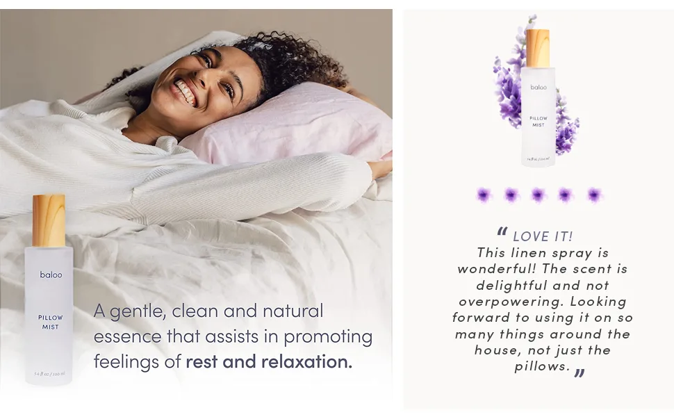 Baloo Lavender, Chamomile + Lemon Linen Spray & Pillow Mist - Relaxing Lavender Spray for Sleep* - Natural Linen Spray for Bedding, 100 ml - Pillow Mist