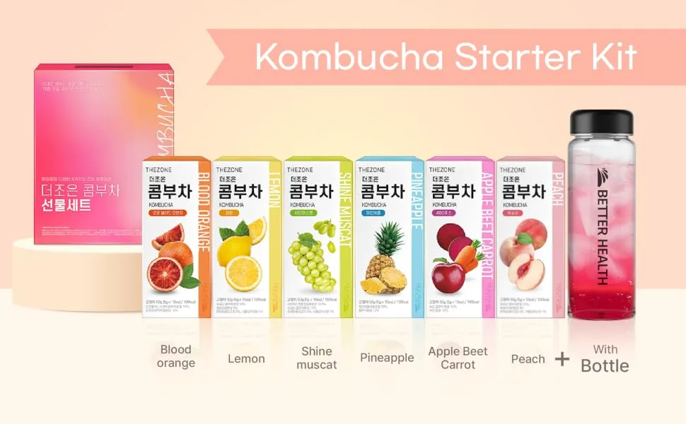 Thezone Kombucha Powdered Peach Flavor, Probiotics and Prebiotics 16kcal Tea, 5g x 30 Stick Packets, (150g/5.29oz)  - kombucha