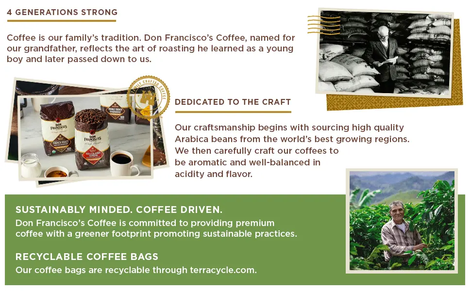 Don Francisco's Kona Blend Whole Bean Coffee (18 oz Bag) Kona Blend 18 Ounce (Pack of 1) - 4 GENERATIONS
