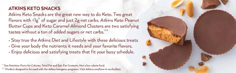 Atkins Keto Caramel Almond Clusters, Keto-Friendly, 20 Count 20 Count Peanut Butter Cups - pb, cup