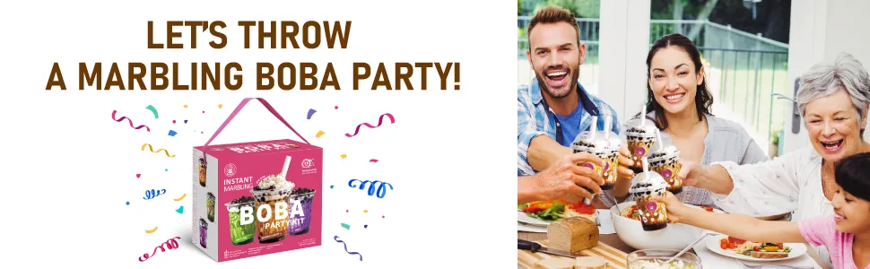 O's bubble boba Tea Kit - Instant Marbling Boba Tea Party Kit - 6 Serving Bubble Tea Kit - Instant bubble Bobba Tea Set (Shelf Stable) - Party kit banner