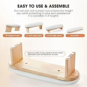 Nail Arm Rest, Professional Adjustable Height Nail Arm Rest Solid Wood with PU Leather Soft High-Density Sponge, Hand Rest for Nails off white1 - nail arm rest