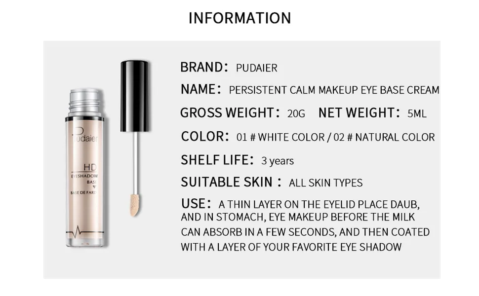 outina new 24-hour eye shadow waterproof non-removal colorful eye primer Eye Primer (01#White color) - product information 2