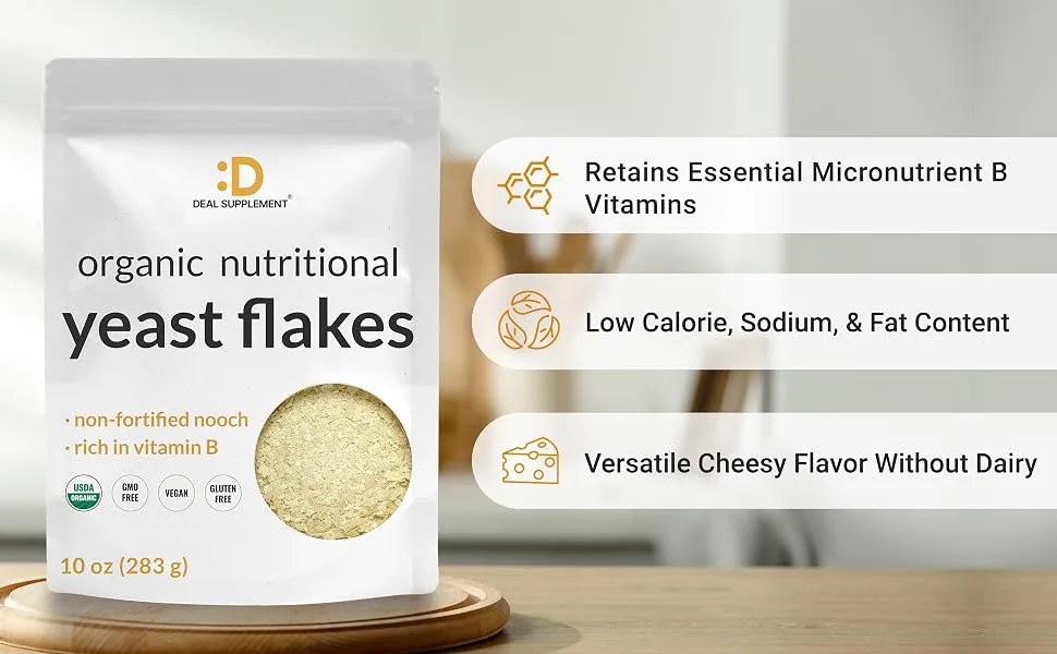 Organic Nutritional Yeast Flakes, 10oz | Non-Fortified | High Protein & Vitamin B Complex Source, Vegan Cheese Substitute  Dairy Free, Gluten Free, Non-GMO - B2 Riboflain