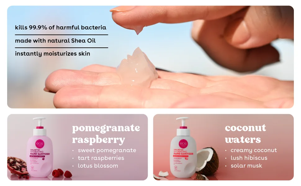 eos Shea Better Hand Sanitizer- Coconut Waters, Kills 99.9% of Harmful Bacteria, Instantly Moisturizes, 8 fl oz - Kills 99.9% of harmful bacteria