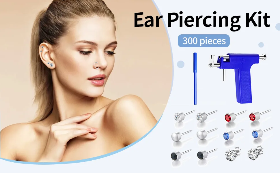Ear Piercing Kit Professional Piercing Gun Reusable Body Nose Lip Earrings Piercing Tool Set with Stainless Steel Studs Silver Sticks for Salon Home Use - Ear Piercing Kit