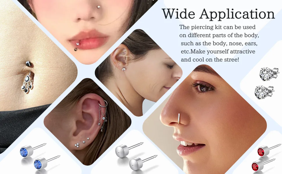 Ear Piercing Kit Professional Piercing Gun Reusable Body Nose Lip Earrings Piercing Tool Set with Stainless Steel Studs Silver Sticks for Salon Home Use - Piercing Application