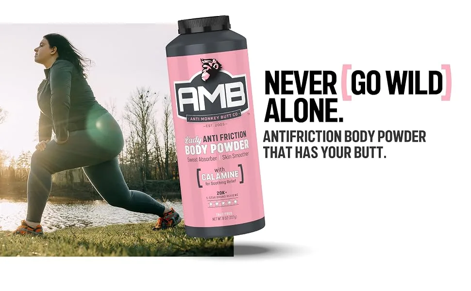 Anti Monkey Butt Lady AMB 8oz 2 Pack - Antifrication Body Powder that has your butt