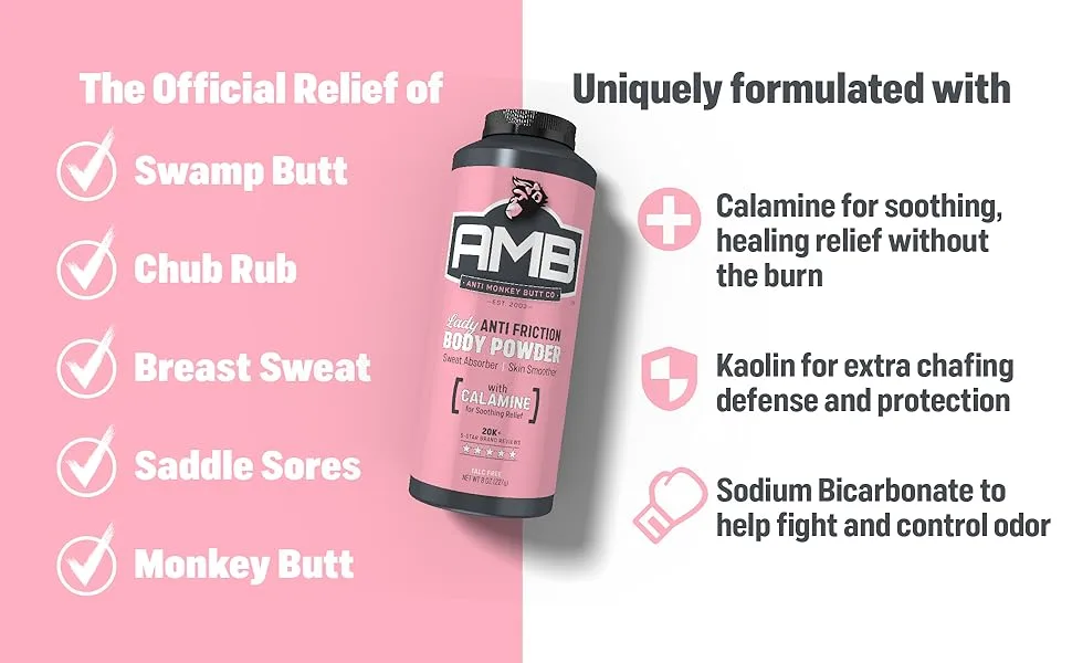 Anti Monkey Butt Lady AMB 8oz 2 Pack - Swamp Butt, Chub Rub, Breast Sweat, Saddle Sores, Monkey Butt