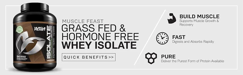Muscle Feast Grass-Fed Whey Protein Isolate  All Natural Hormone Free Pasture Raised  Vanilla  2lb (37 Servings) Vanilla 2 Pound (Pack of 1) - Build Muscle Fast Pure