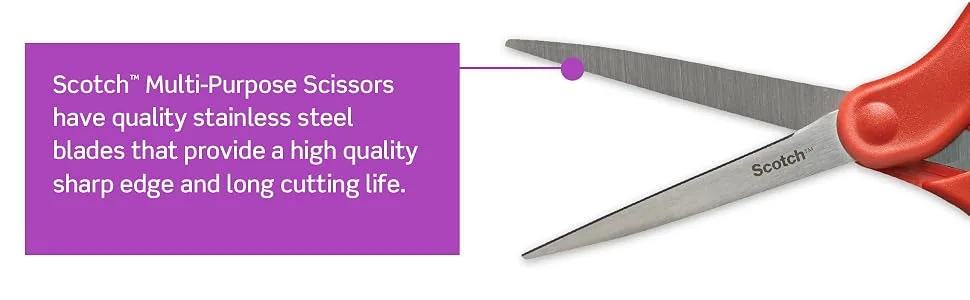 Scotch 8 Inch Multi-Purpose Scissors, Great for Everyday Use (1428),Red/Grey - Scotch Multi-Purpose Scissors have stainless steel blades for high quality, sharp edge.