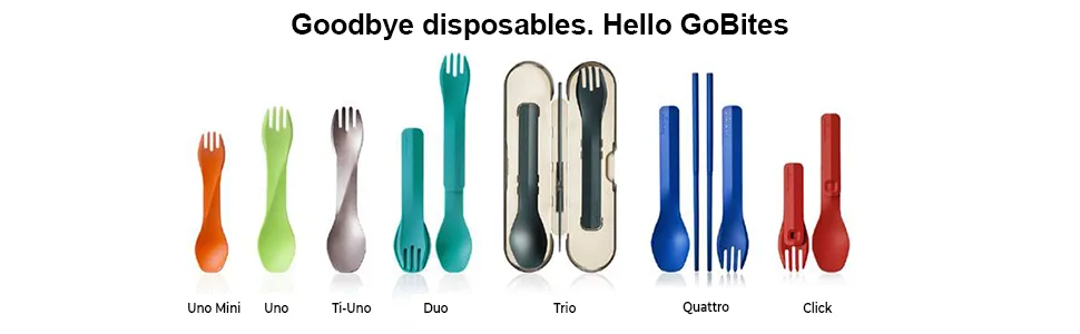 humangear GoBites Uno Portable Silverware Utensils Camping Gear Accessories Kitchen Equipment for Cooking or Lunchbox, 1-Pack Gray - GoBites Banner