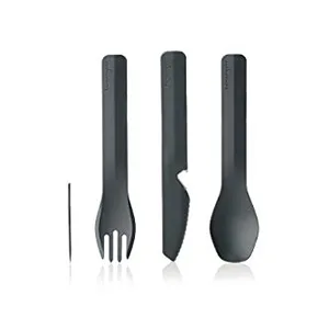 humangear GoBites Uno Portable Silverware Utensils Camping Gear Accessories Kitchen Equipment for Cooking or Lunchbox, 1-Pack Gray - The Trio