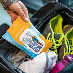 Nathan Body Wipes for Cleansing and Deodorizing After Workout, Camping and Outdoors use Contains Alcohol Refreshing Scent, Travel Size, 15 Count Pack - Travel Wipes