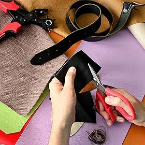 Leather Scissors. Small, Sharp Stainless Steel Durable Blades - Effortless Cutting - Large Comfortable Shears for Crafting, Sewing, Clay Bead Kit, Tailor, Belts, Fabric, Cotton, Cloth, Office, Home - many materials