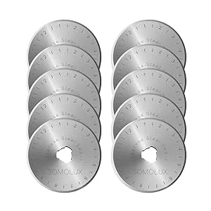 Rotary Cutter Blades 45mm 10 Pack Refill by SOMOLUX,Fits OLFA,DAFA,Truecut Replacement, Quilting Scrapbooking Sewing Arts Crafts,Sharp and Durable - 45-10