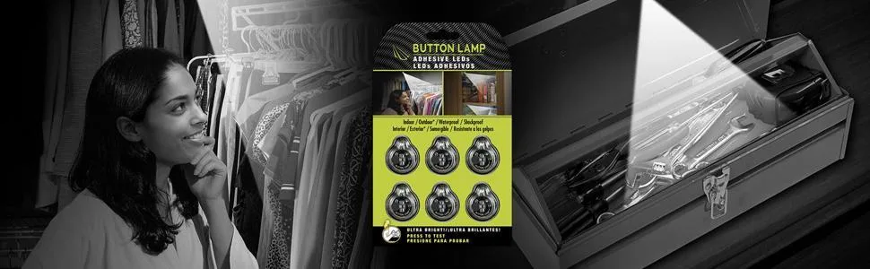 BUTTON LAMP Adhesive LEDs Light Package - Lightweight, Ultra Small, Ultra Bright LED Utility Lights - 6 Pack (BL-6885) - button lamp logo