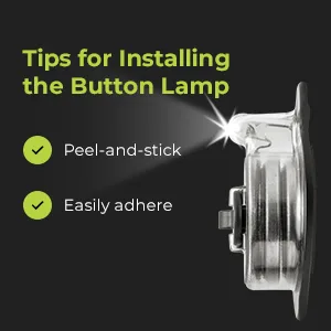 BUTTON LAMP Adhesive LEDs Light Package - Lightweight, Ultra Small, Ultra Bright LED Utility Lights - 6 Pack (BL-6885) - installing button lamp