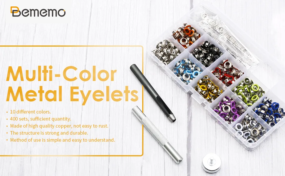 400 Sets 3/16 Inch Multi-Color Grommets Kit Metal Eyelets with Installation Tools and Instructor in Clear Box - product information 1